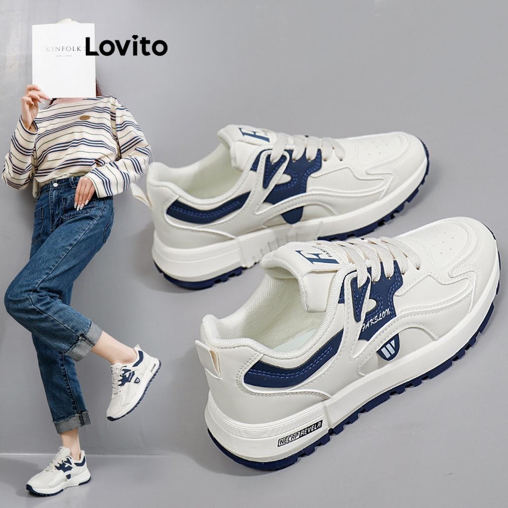 Lovito Tênis esportivos lisos e confortáveis para mulheres LFA45159