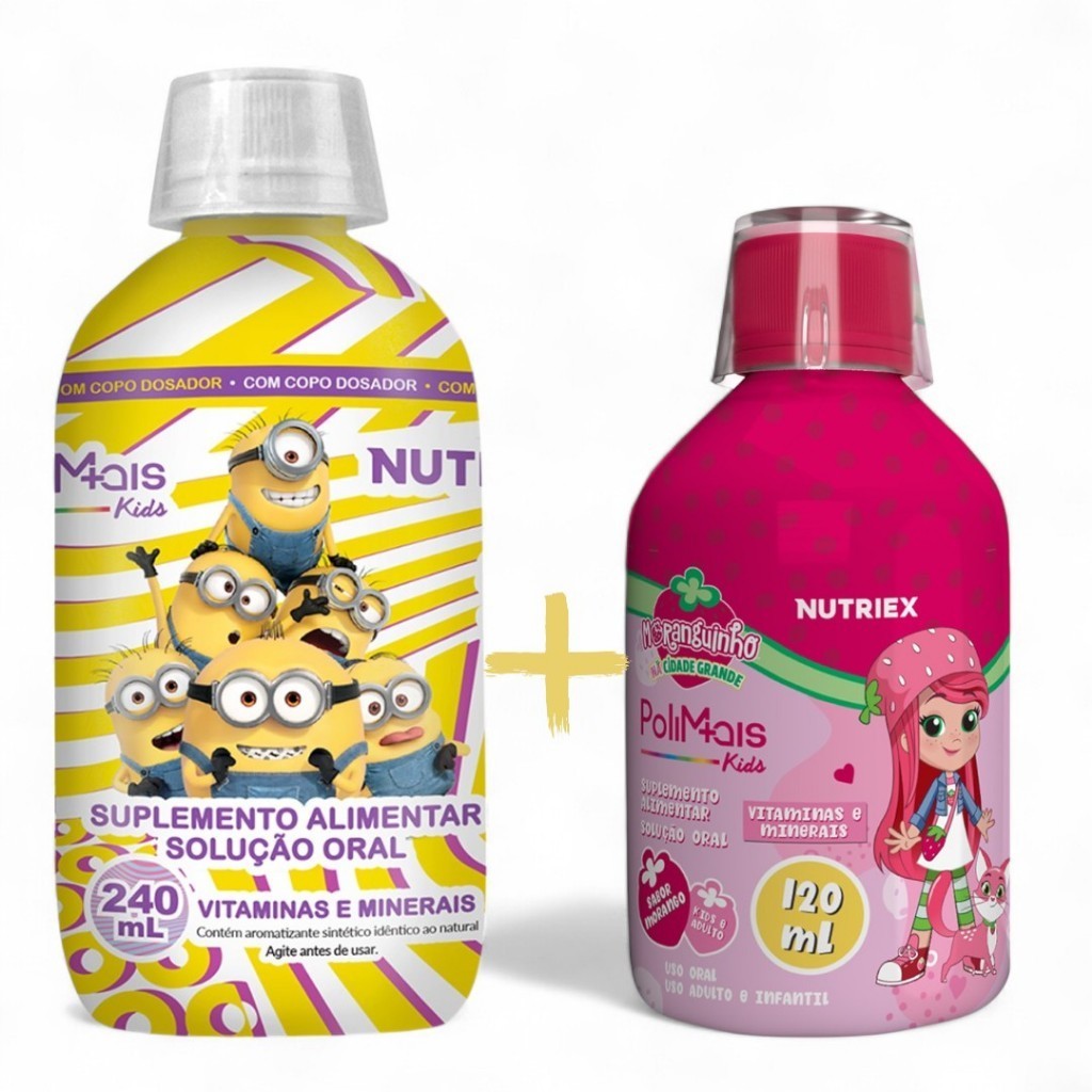 Kit Vitamina Infantil Meninos/Meninas A a Z Polimais Minions e Moranguinho