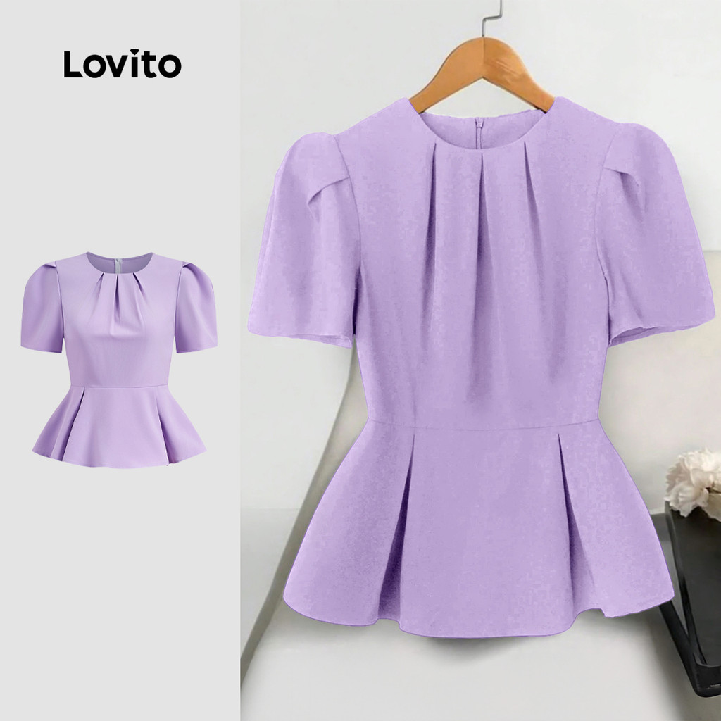 Lovito Blusa Elegante Com Babados Lisos Para Mulheres L133ED798 - Women Clothes