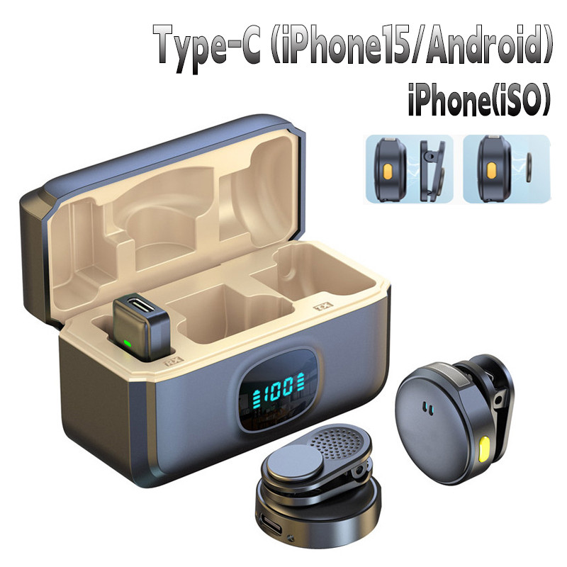 Mini Microfone De Lapela Sem Fio Profissional Magnético Com Cancelamento De Ruído Para iPhone Android Type C Phone