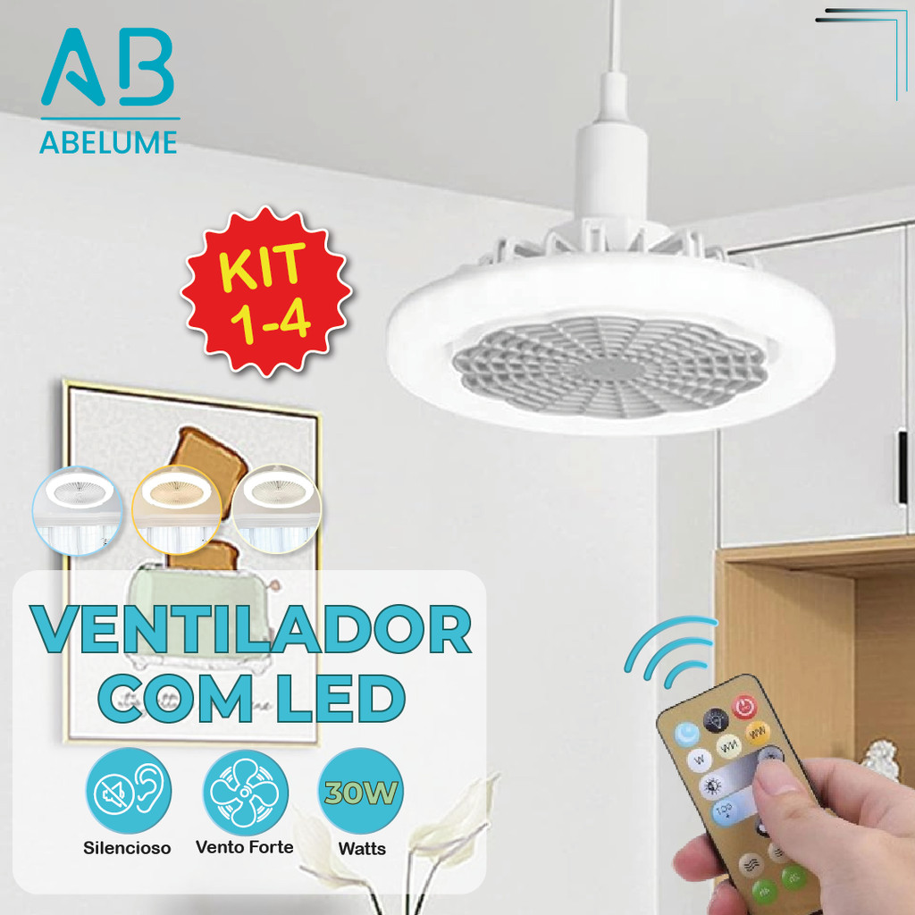 Ventilador de Teto LED Lâmpada E27 ou Resistência c/ Controle Remoto 30W Luminária Economica de Energia Bivolt em Oferta na Shopee