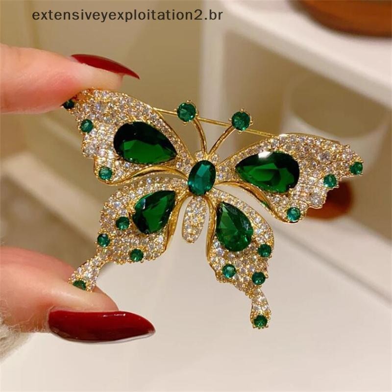 Moda Clássico Requintado Borboleta Broches Pinos Feminino Brilhante Strass Inseto Lapela Emblemas Festa Banquete Jóias A