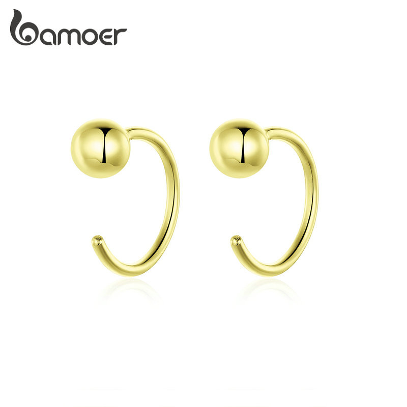 Brincos Bamoer 925 Sterling Sliver Simples Dourado Geométrico Design Fresco Presentes Para Mulheres SCE782-B