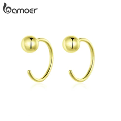 Brincos Bamoer 925 Sterling Sliver Simples Dourado Geométrico Design Fresco Presentes Para Mulheres SCE782-B