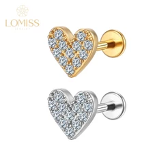Lomiss Piercing Orelha Helix Tragus Labret Aço Cirúrgico Coração Zircônia Cravejada