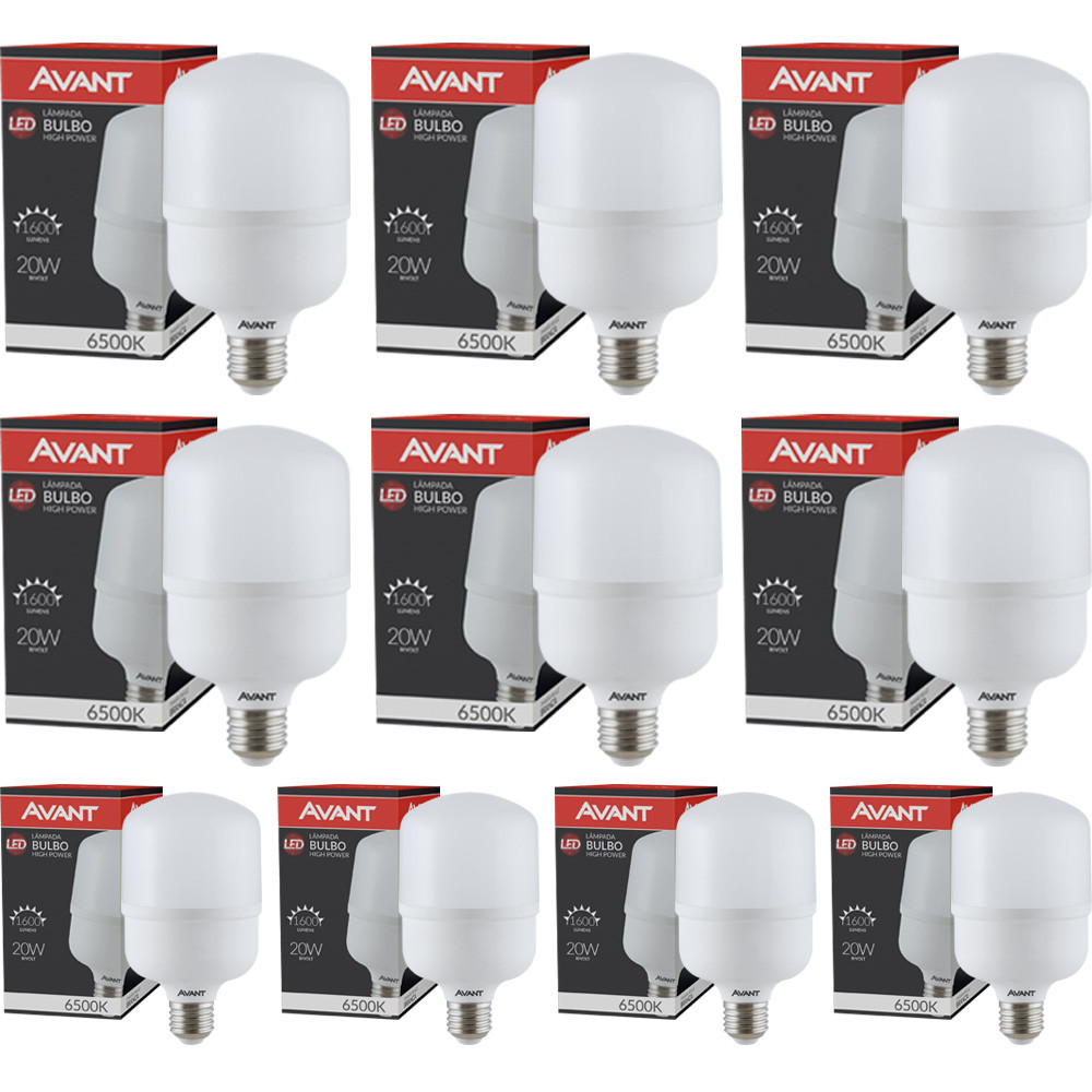 Kit 10 Lâmpadas Bulbo HP 20W Luz Branco Frio 6500K 20W Bivolt 127v 220v Led Avant em Oferta na Shopee