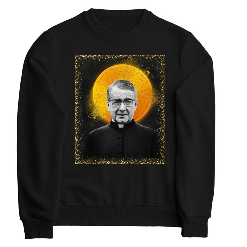 Moletom Preto Careca Unissex Católico São Josemaria Escrivá São Padre Pio São Miguel Arcanjo