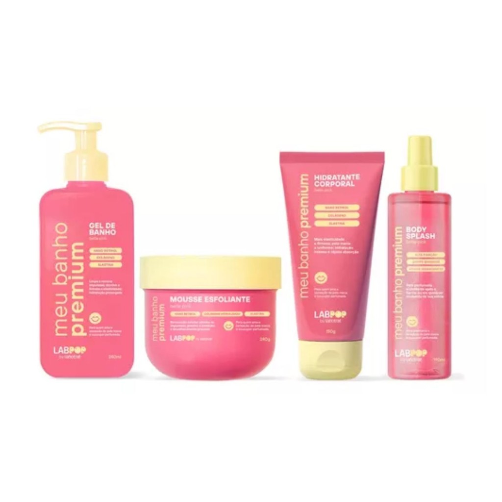 Kit Completo Belle Pink – Meu Banho Premium LabPop by Labotrat - Esfoliante, Hidratante, Body e Gel