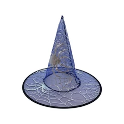 Chapéu de Bruxa Transparente Azul - Aranha Prata - Halloween - 1 unidade - Rizzo