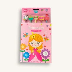 Colorir é divertido - Se divirta com 50 adesivos + Lápis + Borracha | Princesas
