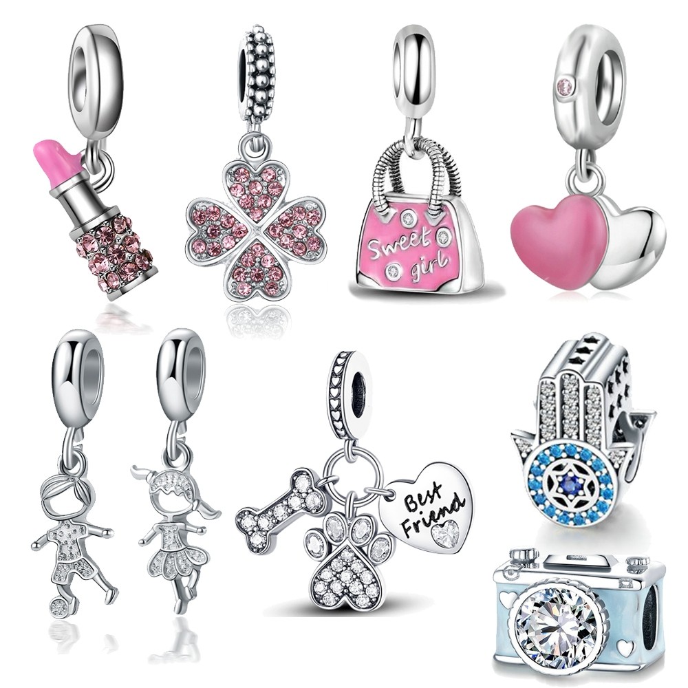 Berloque Amuletos De Prata 925 Trevo Tartaruga Marinha Cereja Acessórios Bracelete Diamant...