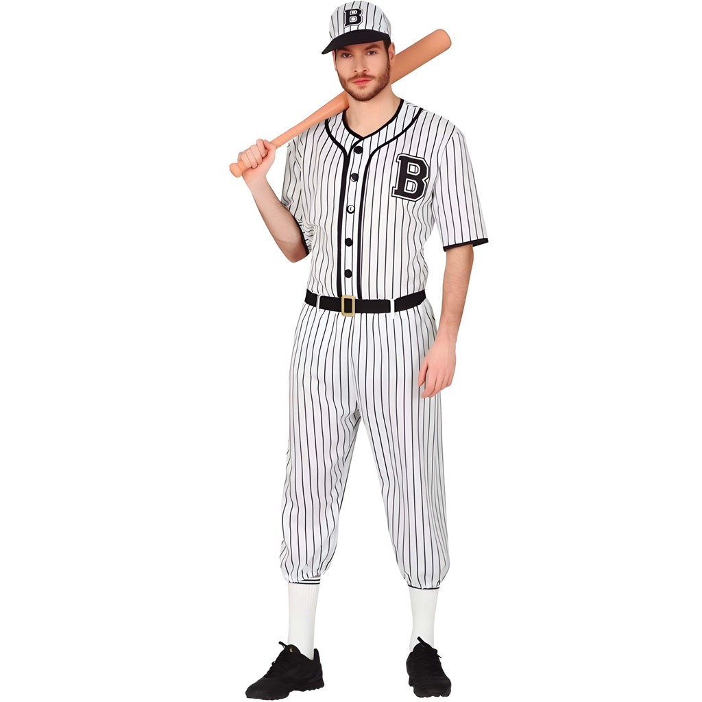Fantasia Adulta Masculina Carnaval Roupa de Jogador de Beisebol Americana de Luxo Completa com Boné