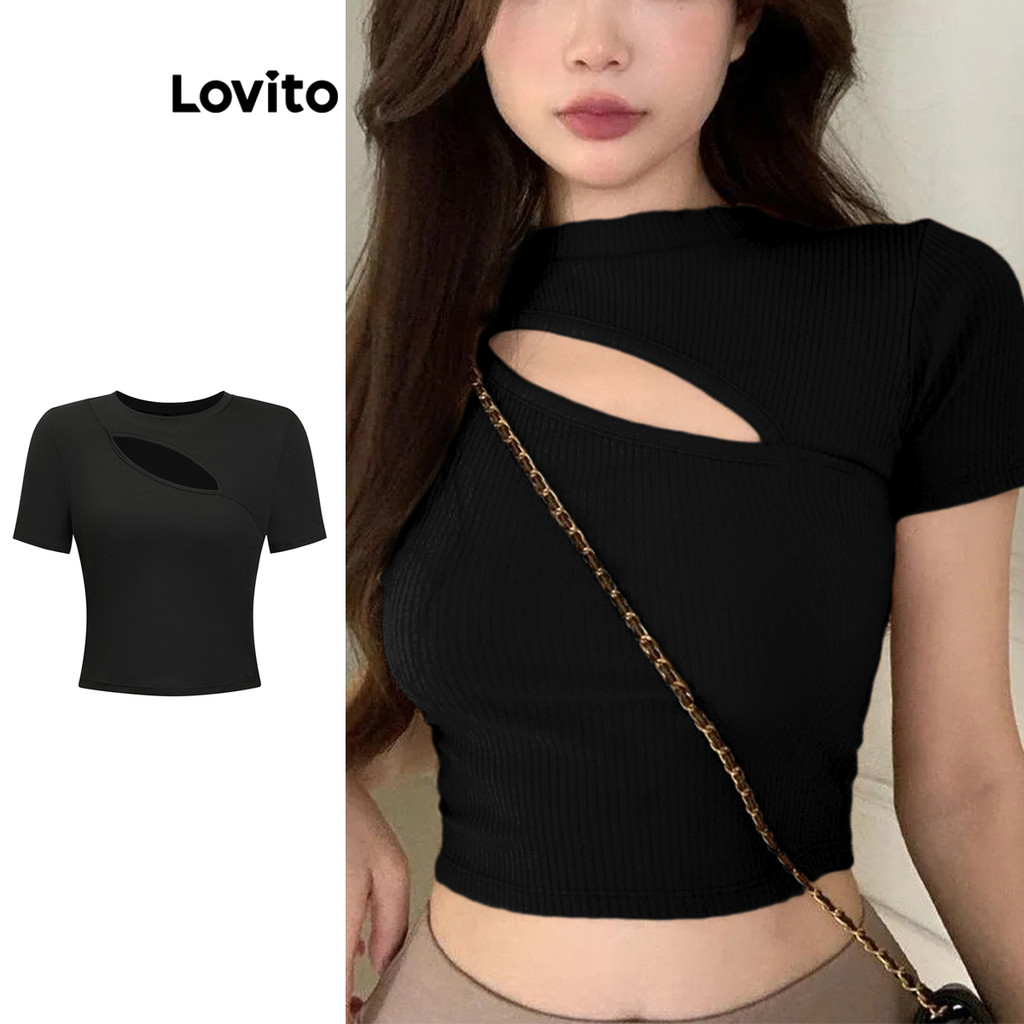 Lovito Camiseta Elegante Com Recorte Liso Para Mulheres L96MD079 em Oferta na Shopee