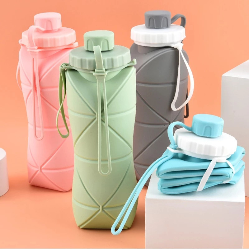 Garrafas Dobráveis De Água Silicone Portáteis Reutilizáveis BPA Free Ginásio De Viagem De ...