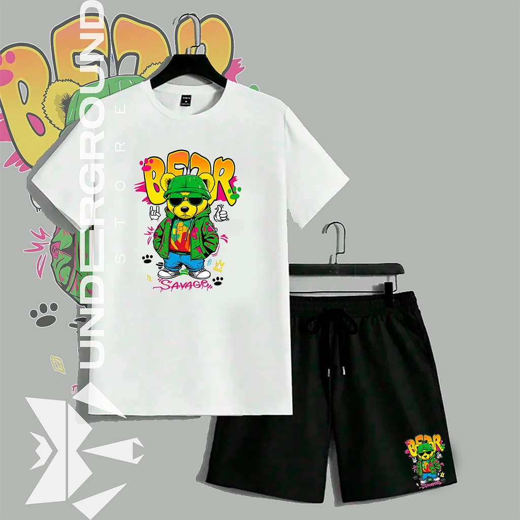 Conjunto Kit Camiseta Masculina Algodão + Short Tectel Conjunto Urso Masculino
