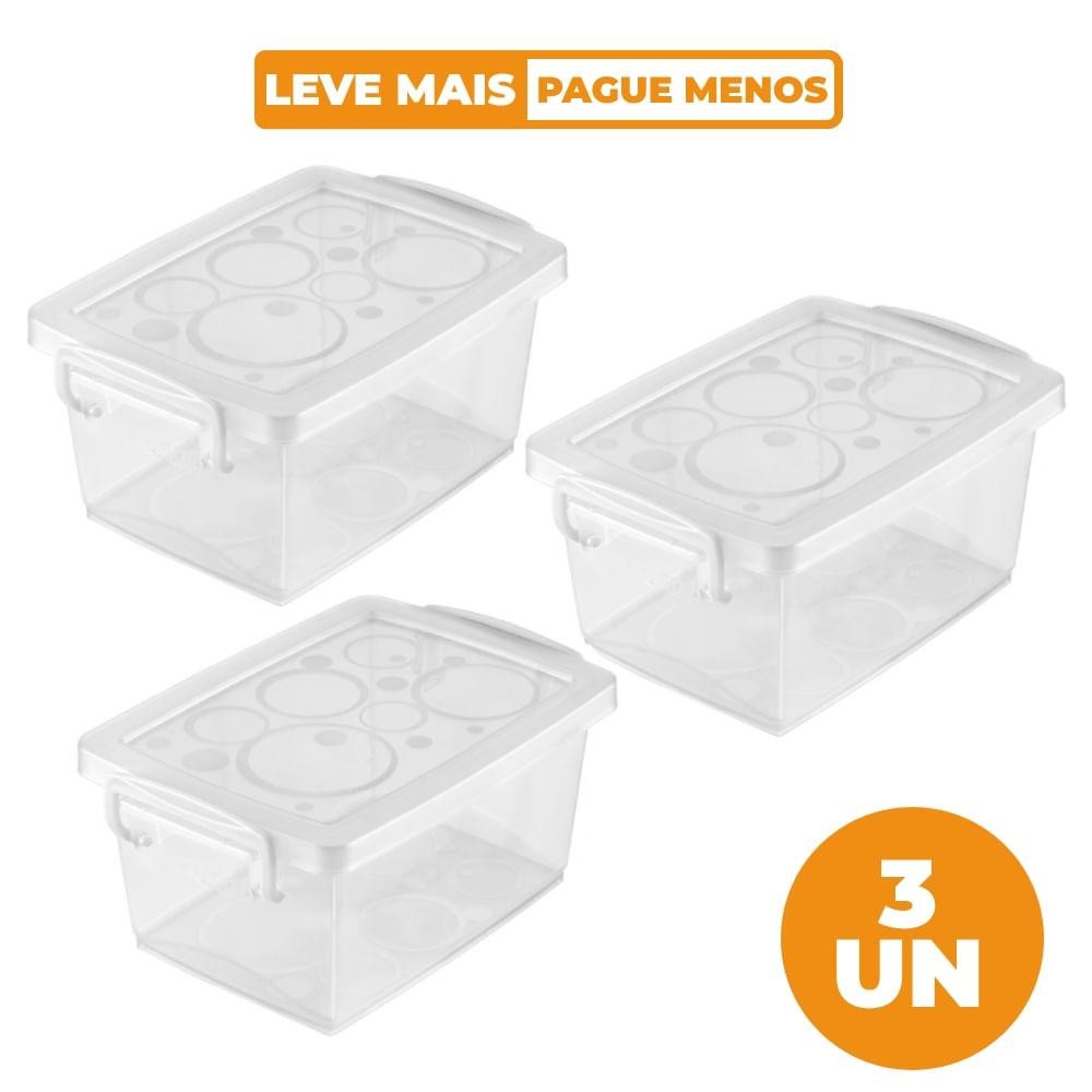 Kit 3 Caixas Organizadoras com Trava e Alça Cristal 400ml Bel Ordene