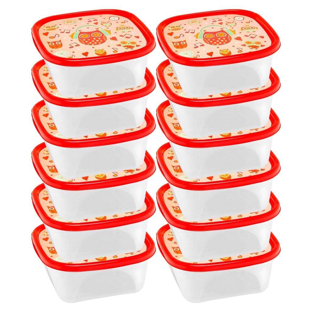 Kit De 12 Potes Plastico Com Tampa Para Marmita E Alimentos Coruja Vermelha Jaguar