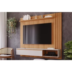 Painel Home p/TV até 60 Polegadas Panama Plus Ripado c/ Prateleira 162x157cm Nature/Off White - Permóbili