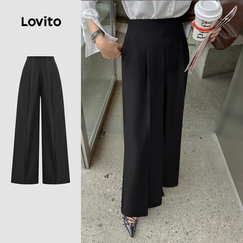 Lovito Calças elegantes com zíper liso para mulheres LBL23642 - Women Clothes