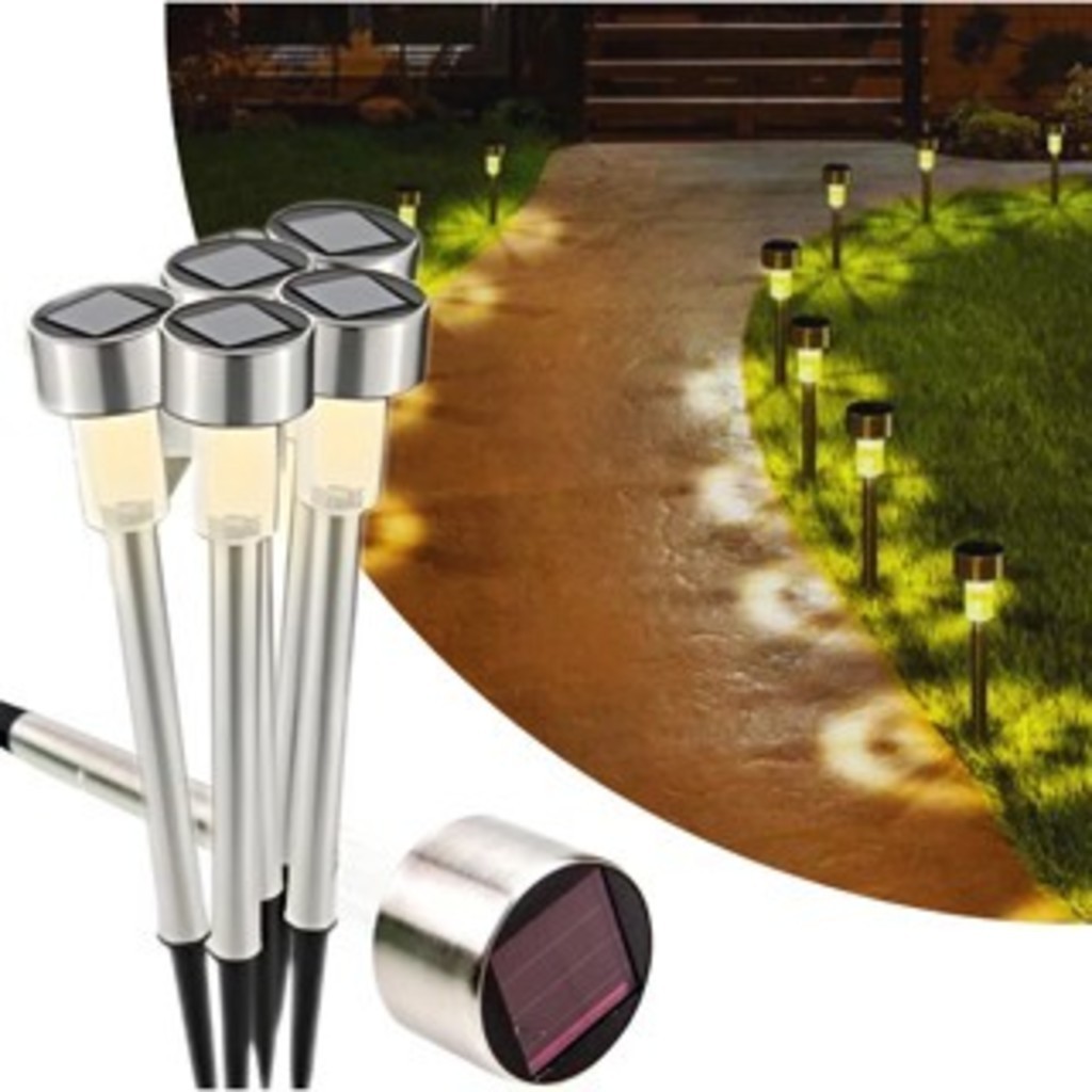 Kit Luminária Solar Balizador Espeto Led 1,2v Prata Decoração Branco Quente/Frio/RGB 10/20/30UN.HORI em Oferta na Shopee