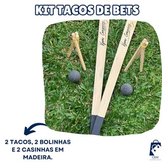 Kit Completo Taco De Bets Em Madeira + Duas Bolinhas + Duas Casinhas Esporte E Diversão - ENVIO RÁPIDO
