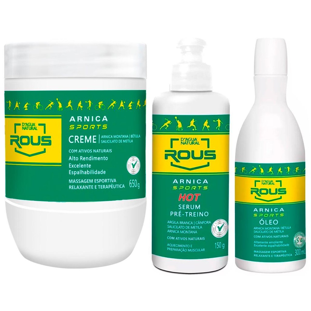 Imagem Kit Dagua Natural 1x Arnica Sports Creme 650g 1x Óleo 300ml 1x Serum 150g