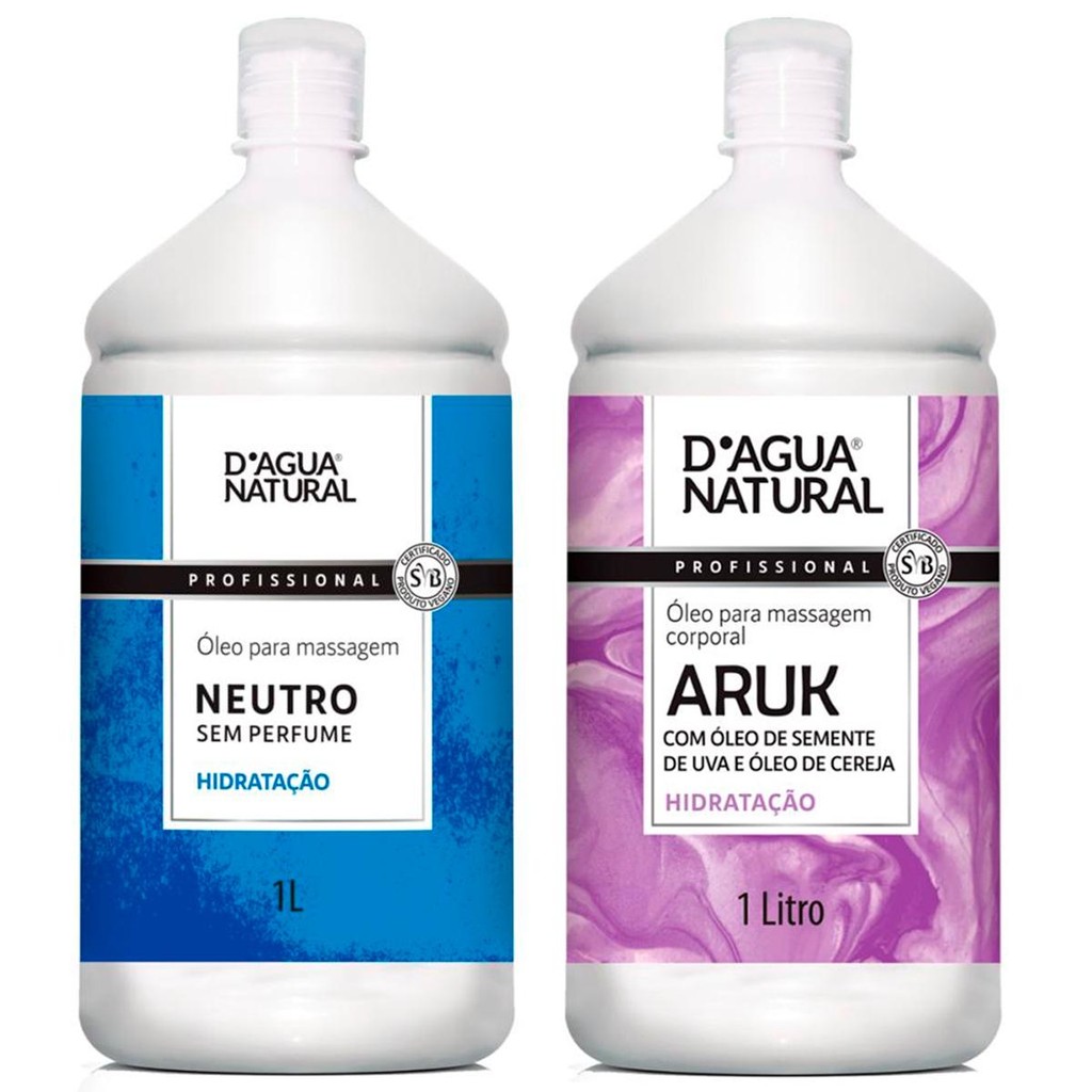 Kit 2 Potes Dagua Natural Óleo de Massagem Neutro 1L + Óleo de Massagem Aruk Uva 1L