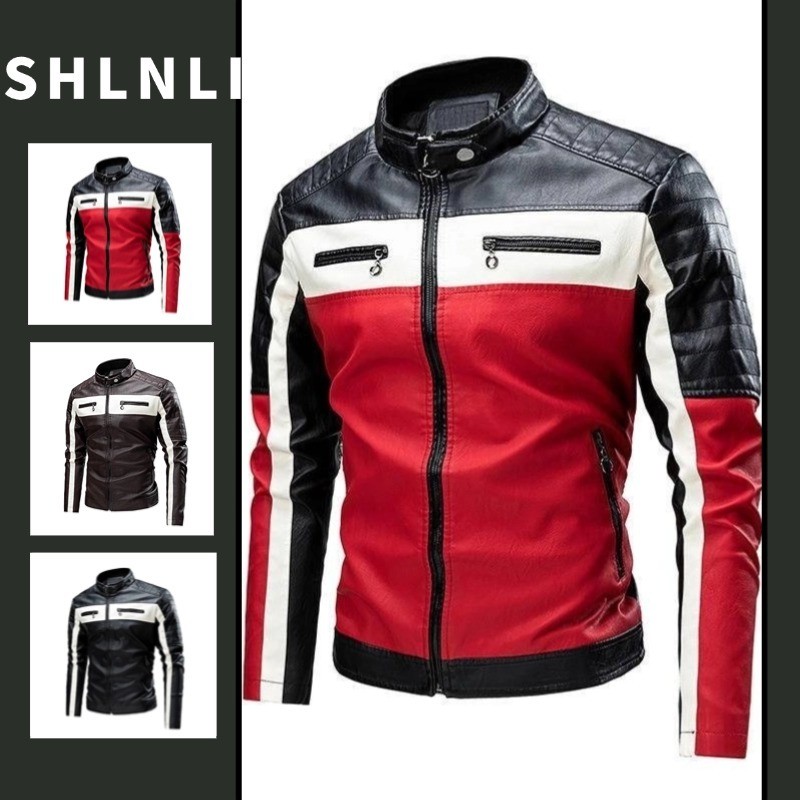 Primavera E Outono Masculino Gola Fina Zíper Jaqueta Locomotiva De Couro Quente