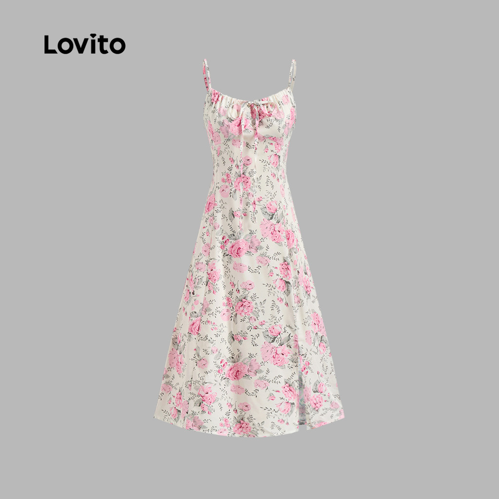 Detalhes do Lovito Vestido Casual Floral Com Cadarço, Vestido De Verão/Primavera Para Mulheres L128ED870