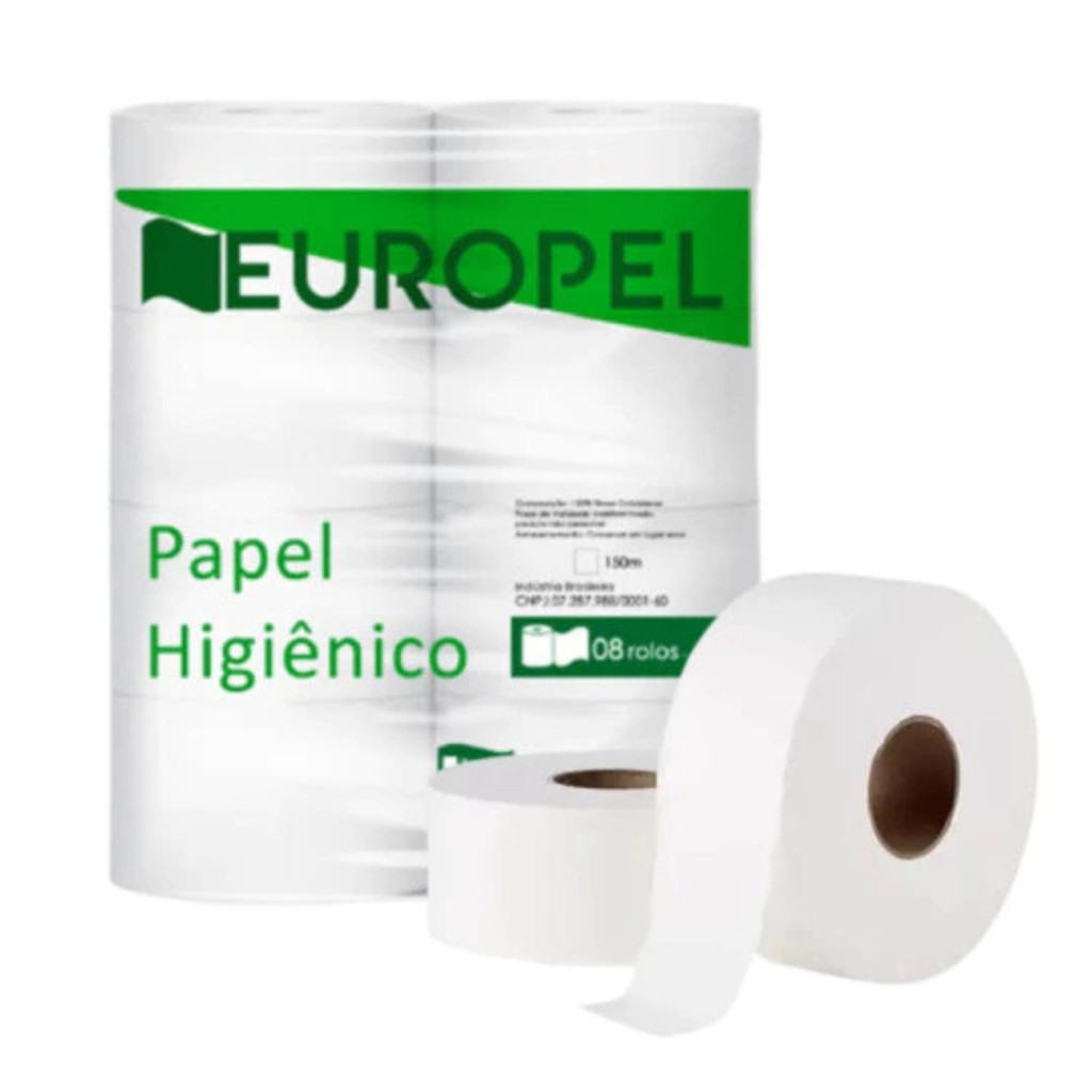 08 Rolo Papel Higiênico Rolão Macio Grande Europel Branco Barato Simples