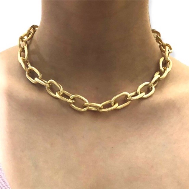 Colar Choker Corrente Elos Dourado Gargantilha tendência bijuteria