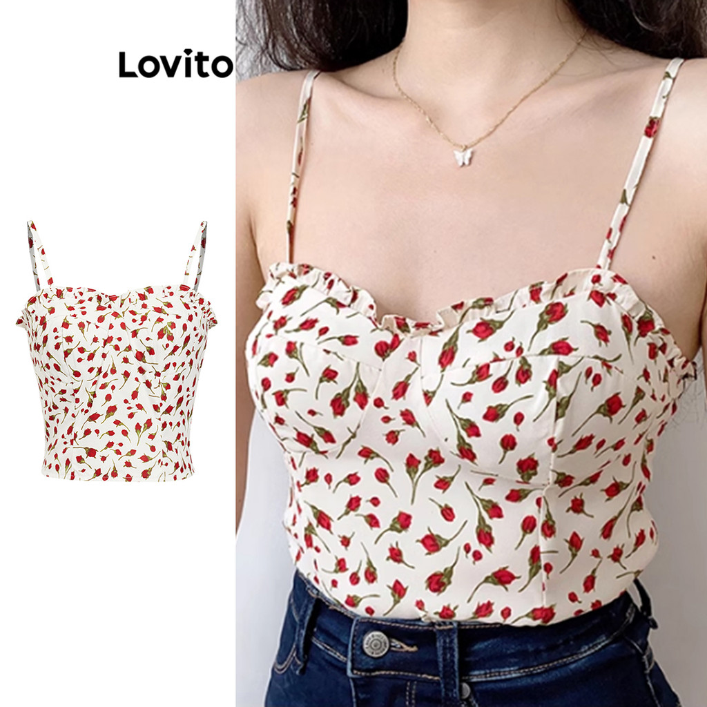 Lovito Regata Elegante Com Acabamento Em Alface Floral Ditsy Para Mulheres L104ED705