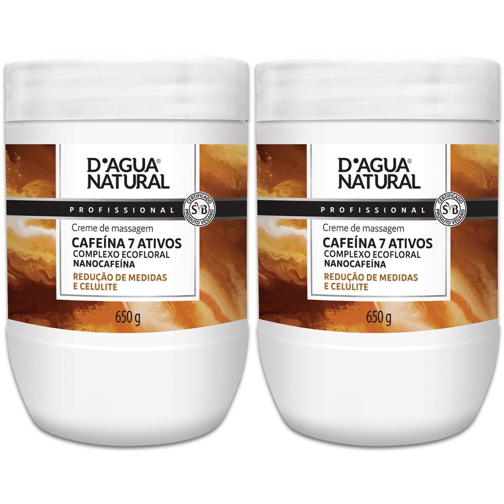 Imagem Kit 2 Potes Creme De Massagem Corporal Dagua Natural Cafeína 7 Ativos 650g Reduz Medidas e Celulite