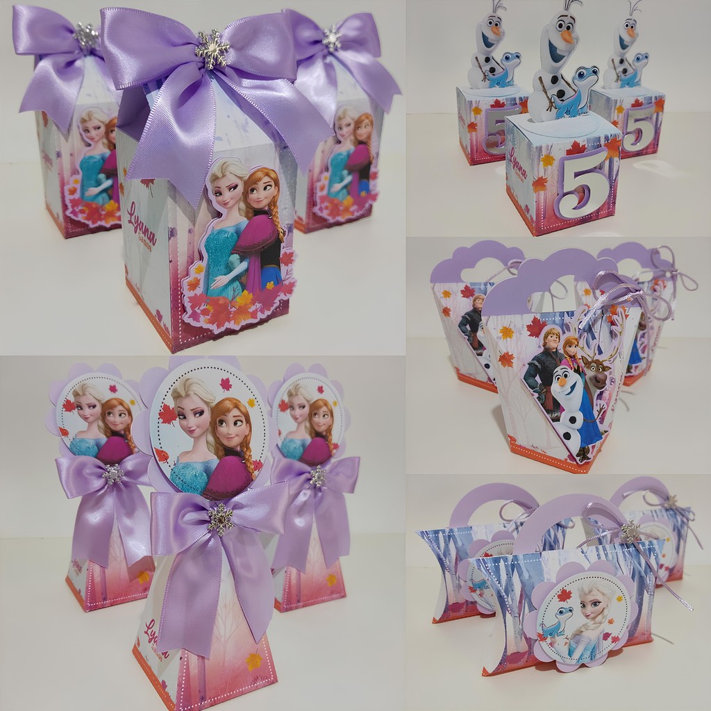 Kit Papelaria Personalizada Frozen Elsa Anna Caixa Caixinha para Festa DESMONTADO