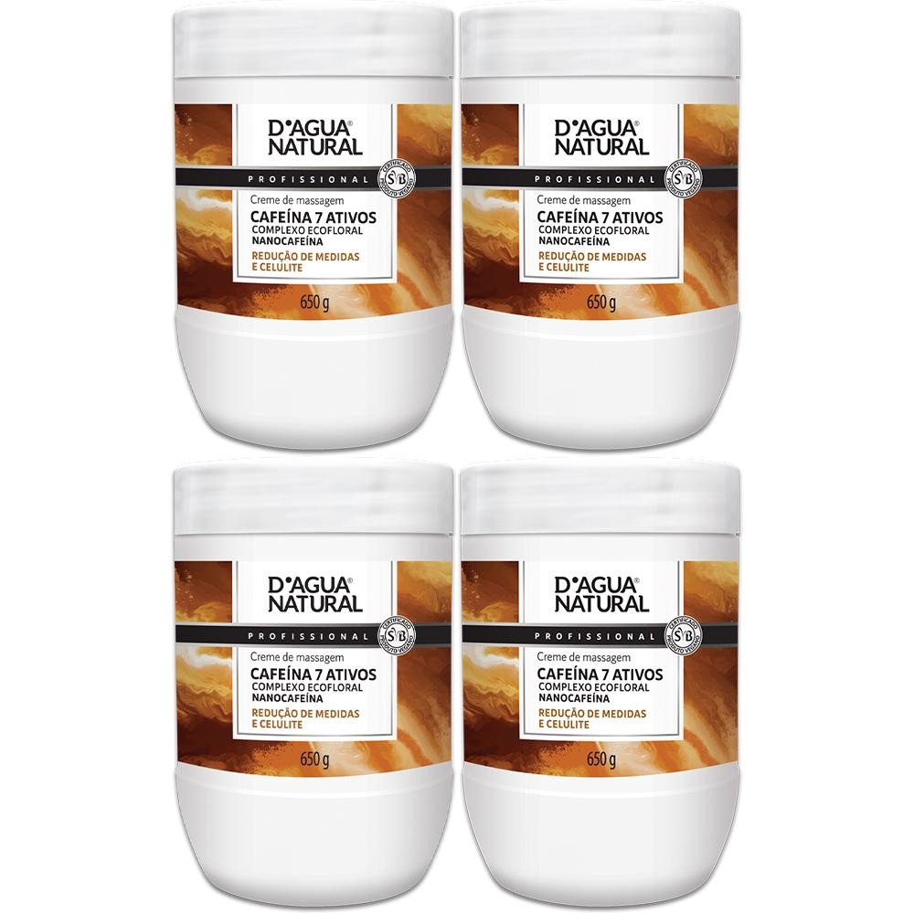 Kit 4 Potes Creme De Massagem Corporal Dagua Natural Cafeína 7 Ativos 650g Reduz Medidas e Celulite