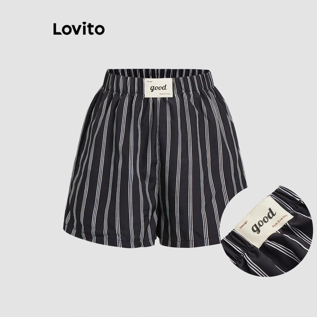 Lovito Shorts Casual Listrado Colorblock para Mulheres L112ED507 - Women Clothes