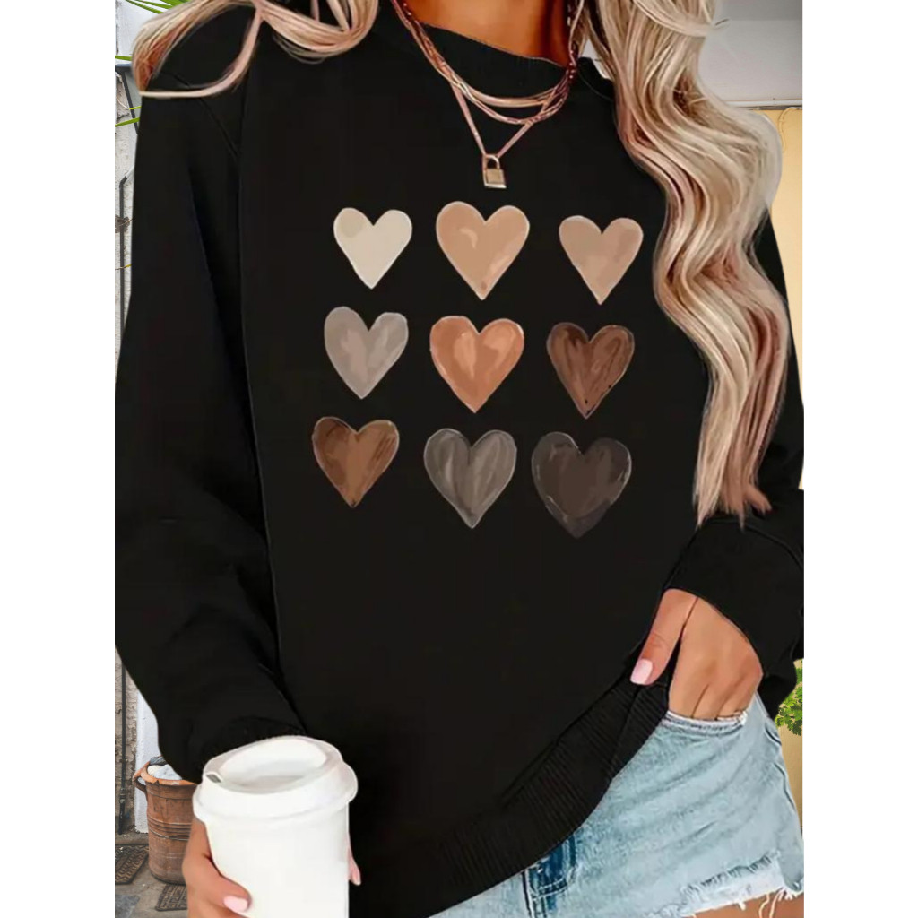 Moletom Feminino Plus Size Gola Careca Preto - "9 Corações" Ref MLTCARECAFEM-1127-PT COYOTE STREET