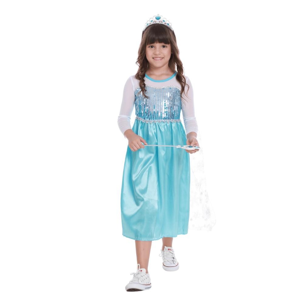 Fantasia Princesa Elsa Azul Infantil Vestido Com Capa