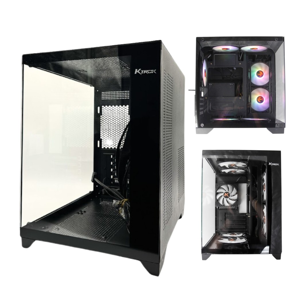 Gabinete Gamer Ktrok Cubo Preto Aquario Lateral Frente Vidro