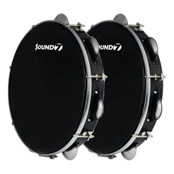 Kit 2 Pandeiro Profissional Phx Preto 10 Pele Preta Sound7