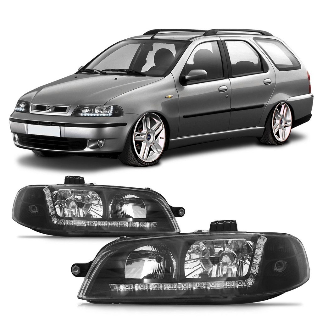Par Farol Dianteiro Daylight Palio G2 2001 2002 2003 2004 2005 2006 Siena Strada Foco Duplo Máscara Negra Led em Oferta na Shopee