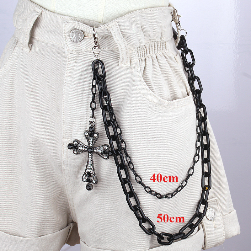 Gótico Punk Cruz Fantasma Rebite Pingente Multi-Camada Calças Corrente Para Homens Preto Vestindo Acessórios