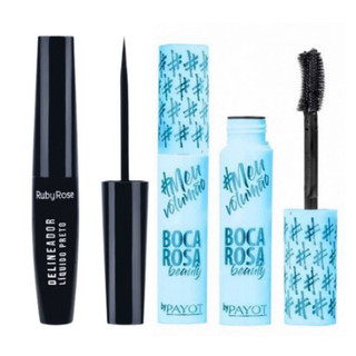 KIT Boca Rosa Máscara Para Cílios Rímel Meu Volumao By Payot + Delineador Líquido Preto Ruby Rose HB8406 em Oferta na Shopee
