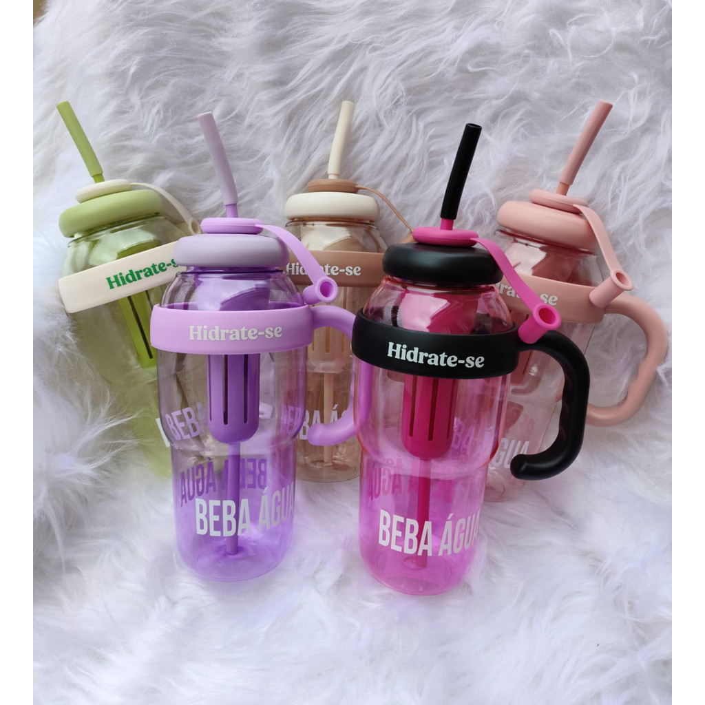 Garrafa de Água com Canudo de Silicone Grande com 1350ml Capacidade com Filtro Portátil ICE CUP em Oferta na Shopee