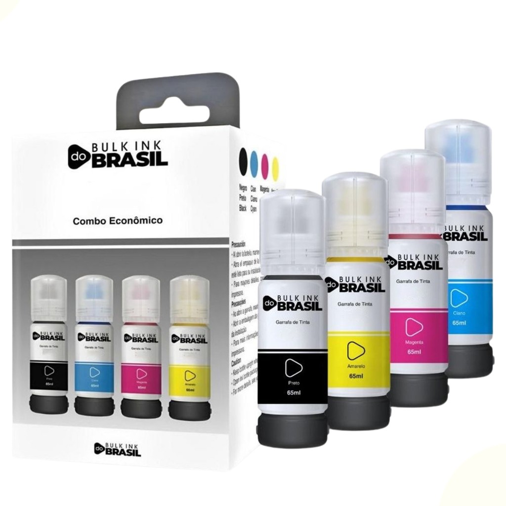 Pack 4 tintas Compatível Epson Preto, Ciano, Magenta, Amarelo Bulk Ink do Brasil 4x Refil Tinta