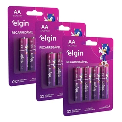 Kit 12 Pilhas Recarregável AA Pequena Blister Com 4 Un Elgin