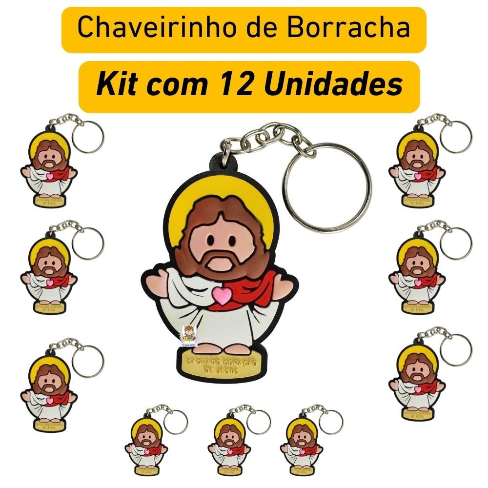 Chaveirinho Borracha Sagrado Coração de Jesus Pacote com 12 Unidades Emborrachado