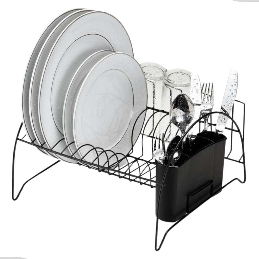 Escorredor de Louças Fan Porta Copos Talheres para Pia Cozinha Grande 12 Pratos Preto Black Arthi - Home & Living