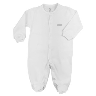 Macacão longo bebê branco liso com pé BB Básico em Oferta na Shopee