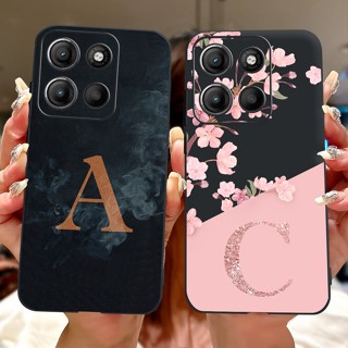 Motorola MOTO G15 E15 2024 Flor Fofa Letra Inicial Capa De Telefone 4G Capas Macias De Silicone Preto em Oferta na Shopee